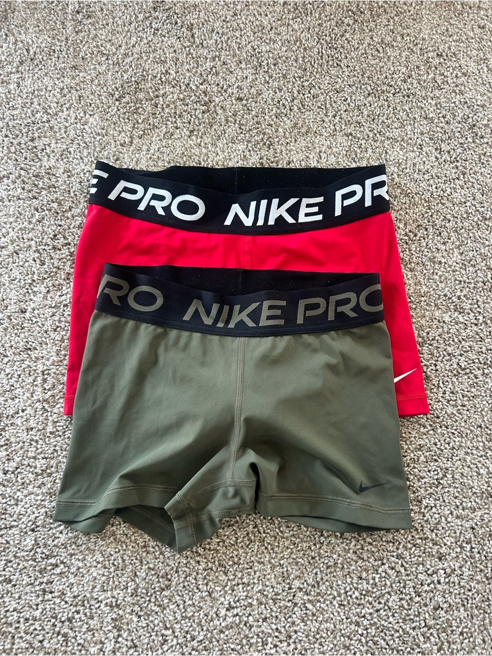 Nike Kids Pro Compression Shorts - Red & Olive